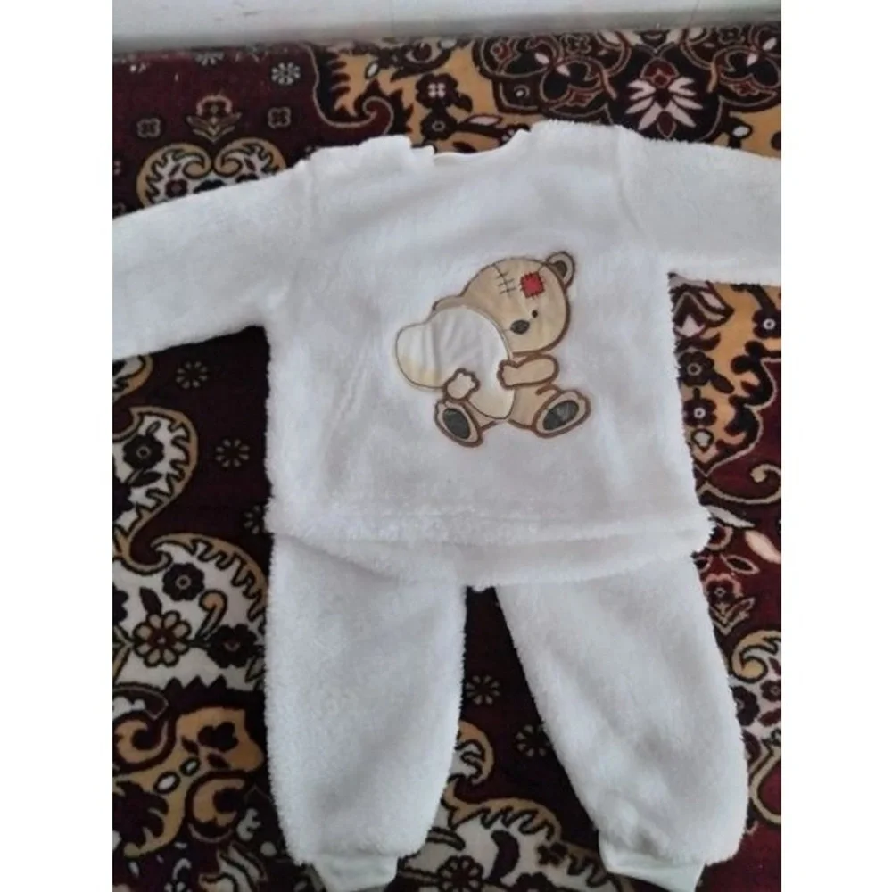 Pajama Set Toddler White EUC Teddy Bear Graphic